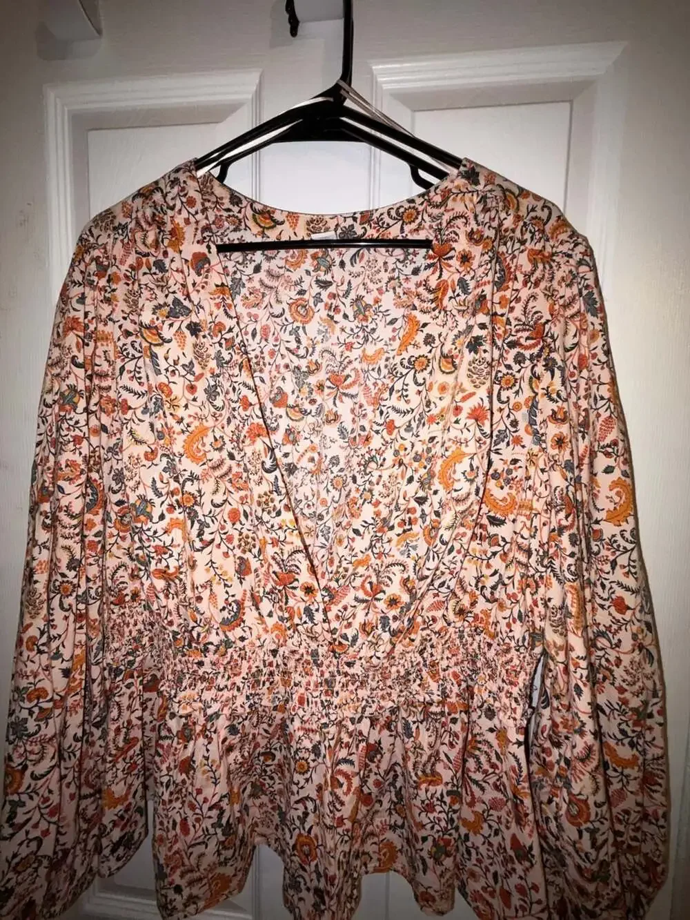 Old Navy Puff-Sleeve Floral Smocked Peplum Blouse SOU 1145-F